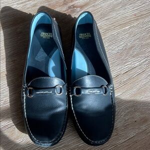 FRANCES VALENTINE BLACK LEATHER DRIVING LOAFER MOCCASIN SIZE 11B EUC